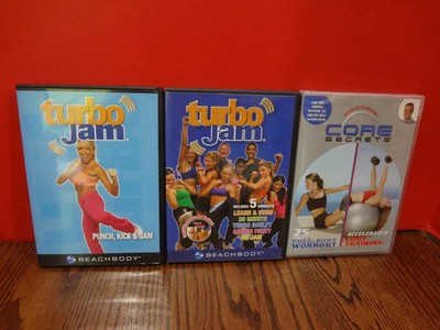 TURBO JAM 5 Workouts, Punch, Kick & Jam + Core Secrets DVS Lot of 3 Discs VG/M