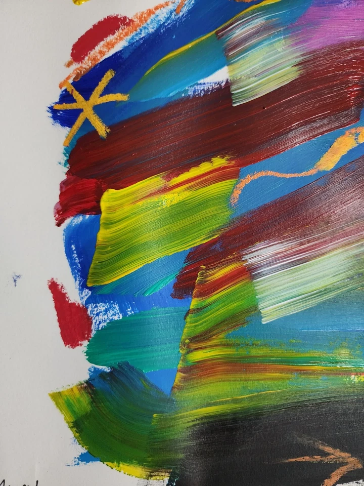 Arte Original Cromático 14x11 Abstracto Expresionista Pintura Original Sobre Papel Foto 4 de 4