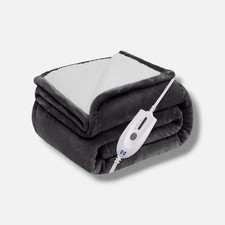 Sealy Gray Heated Flannel and Sherpa Throw Blanket, 50" X 60"