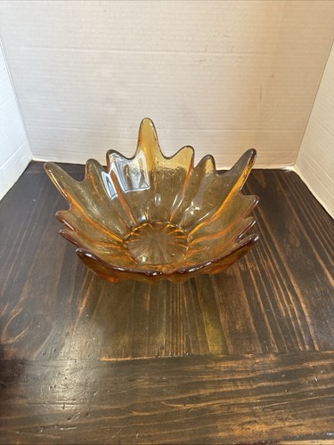 Viking Amber 15  Petalled Pulled Glass Compote fruit bowl vintage EUC