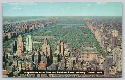 NYC Rainbow Room View Central Park & Manhattan Skyscrapers Plastichrome Postcard