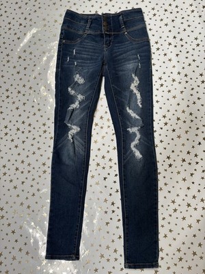 Astor Denim Distressed Skinny Jeans Women's Size 1 Dark Blue Faded Denim