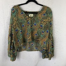 Show Me Your Mumu Top Womens S/M Multicolor Peacock Bell Sleeve Boho Sheer