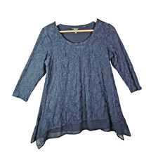 Simply Vera Wang Womens Tunic Top Small Navy Lace Lined 3 4 Sleeve Boho Romantic