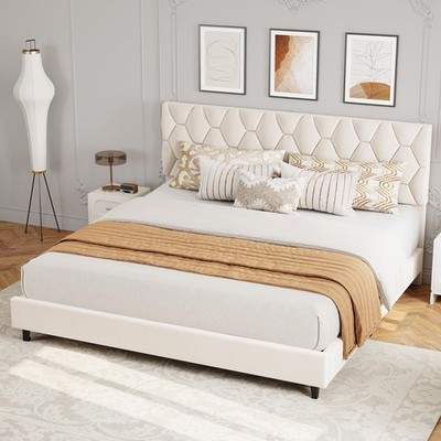King/Twin XL Bed Frame&Adjustable Upholstered Headboard No Box Spring Needed