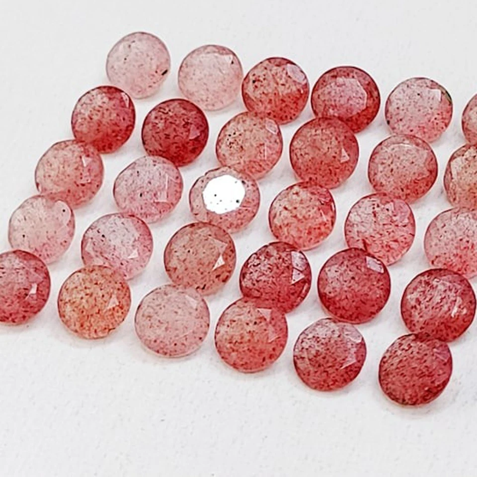 Natural Pink Strawberry Quartz Round Faceted Cut 5mm to 20mm Loose Gemstone - Image 2 of 2