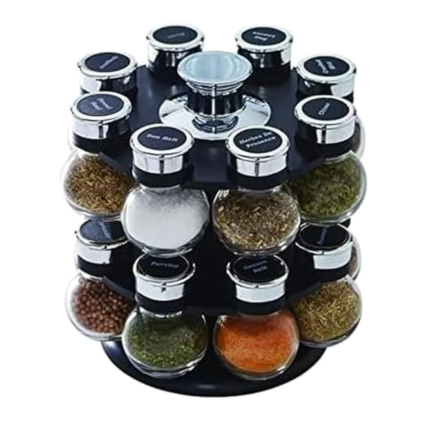 Complete 16-Jar Spice Organizer with Lift & Pour Caps - Modern Kitchen Essential