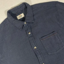 Marine Layer Stretch Selvage Shirt Mens Medium Large Navy Short Sleeve Button Up