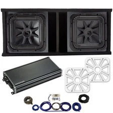 Kicker L7S12 Subs Ported 1 Ohm Box with 46CXA18001 Amp, White Grills & Amp Kit