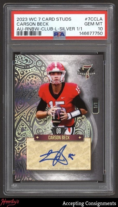 2023 Wild Card 7 Card Studs Rainbow Club Carson Beck ROOKIE AUTO 1/1 PSA 10