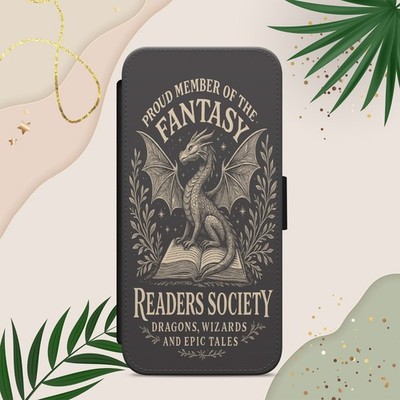 DRACHEN LESEN FANTASY HANDYHÜLLE FÜR IPHONE SAMSUNG PIXEL FLIP WALLET