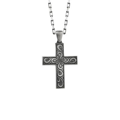 Windy Cross Halskette in oxidiertem Silber, Geschenk für Christian