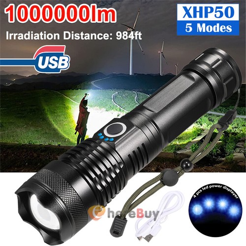 1000000 Lumens Super Bright LED Tactical Flashlight Rechargeable LED Work Light