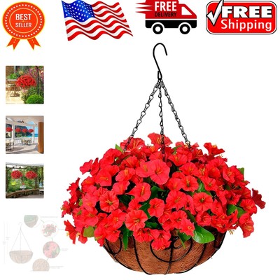 Vibrant Faux Morning Glory Arrangement in 12'' Heart Planter - Easy Hanging Decor