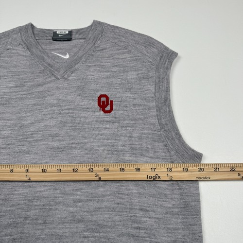 Nike Golf Men’s Vest Sz Medium Wool Blend V Neck Knit Gray Oklahoma OU Sooners - Picture 4 of 7