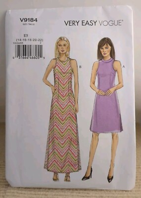 Very Easy Vogue 9184  Misses Petite Dress A-line Side slits Sz 14-22 Uncut