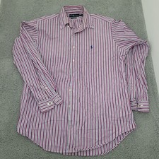 Ralph Lauren Mens Shirt 16 Large Multicolor Striped Long Sleeve Classic Fit