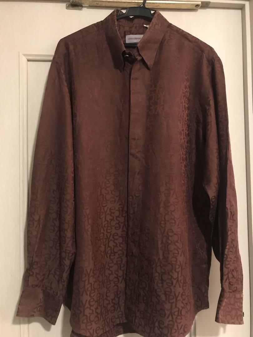 VERSACE CLASSIC Silk Long Sleeve Shirt 41/16 Brown Logo VERSACE CLASSIC Silk Long Sleeve Shirt 41/16 Brown Logo