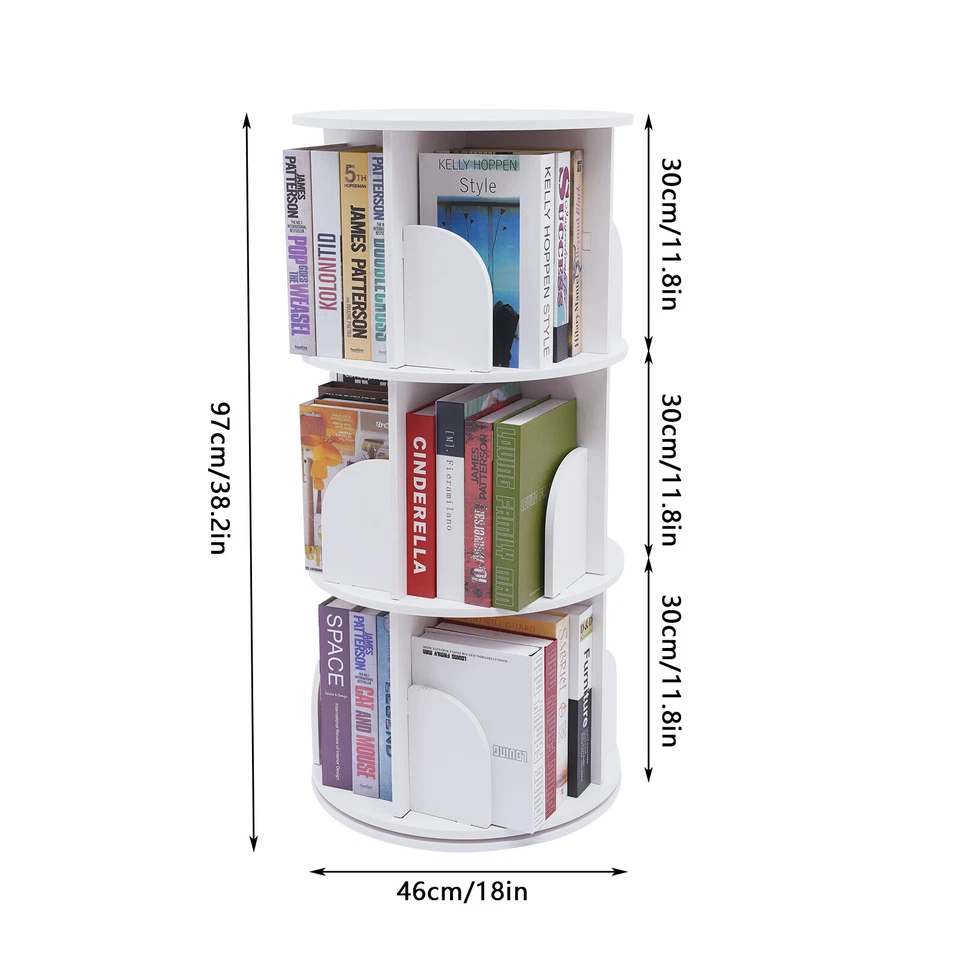 3 Tiers 360?? Rotating Stackable Shelves Bookshelf Organizer Floor Standing USA - Image 2 of 4