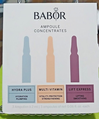 BABOUR AMPOULE CONCENTRATES 3 PIECE SET SAMPLE .06 OZ EACH SKIN LIFT PLUMP HYDRA