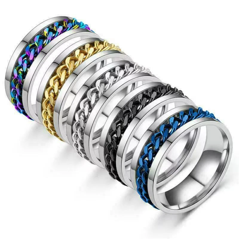 Anti-anxiety Spinner Fidget Rotating Rings Men Women Band Stainless Steel Moon - image 4 of 4