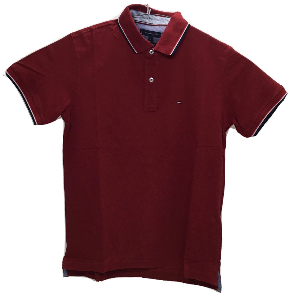 Tommy Hilfiger Men Classic Fit Short Sleeve Cotton Polo, Burgundy, 2XL