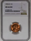 1954 D Lincoln Wheat Cent MS 66 RD NGC