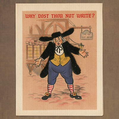 Unused Vintage Hallmark WHY DOST THOU NOT WRITE? Card, Cartoon Man Post Office