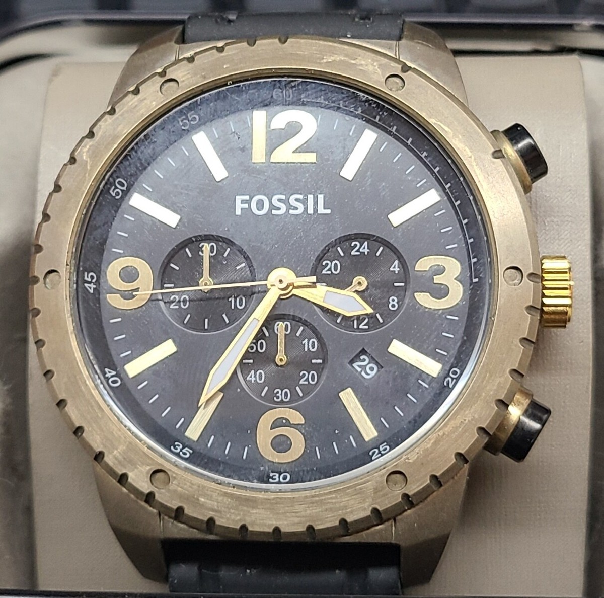 Fossil Chronograph Silicone Vintage Bronze Mens Watch DE5007