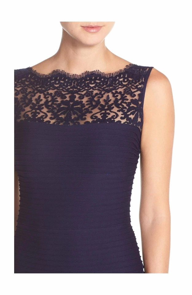 $428 Tadashi Shoji Blue Pintuck Jersey Boatneck Gown size PS NWT - Image 4 of 4