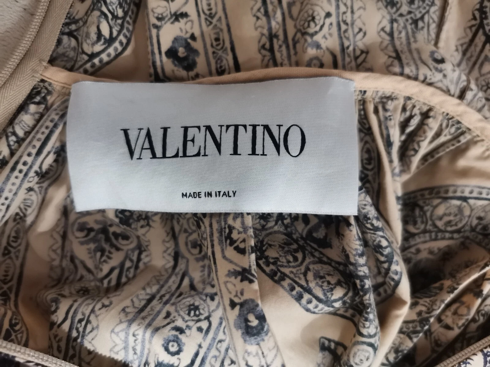 Abito Bambollina AUTENTICO Valentino beige nero stampa medaglione moneta cotone IT 38