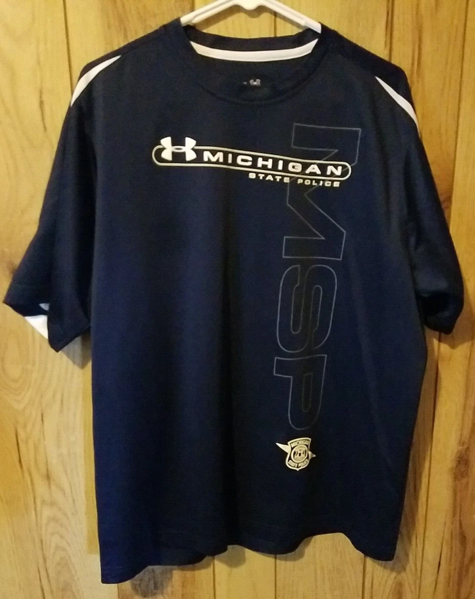 UNDER ARMOUR MEN S SZ L MICHIGAN STATE POLICE T SHIRT BLUE WHITE