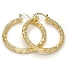 Women's 4mm Glitter Diamond Cut 14k Gold Filled Medium Large Round Hoop Earrings