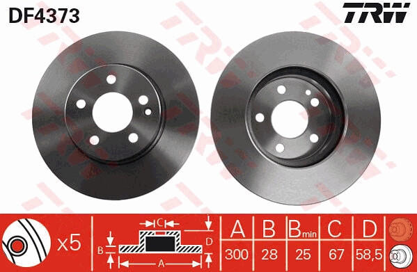 Disque de frein TRW DF4373 MERCEDES-BENZ train avant ventilé haute performance