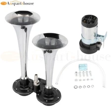 Air Horn Compressor Dual Trumpet Kit For Train Car Truck Boat 150 DB 12V /24V DC