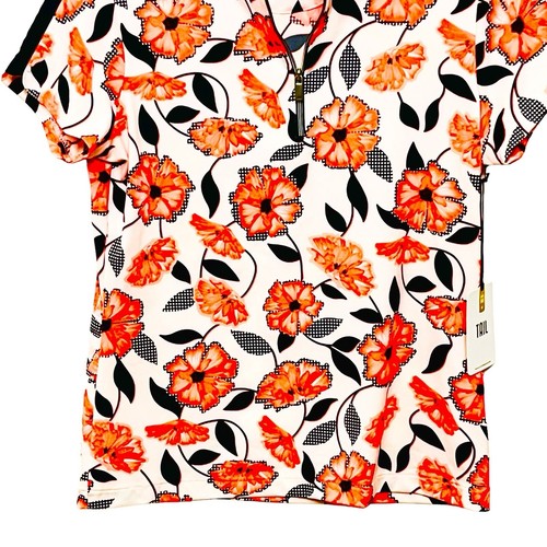 NEW Tail Polo Activewear UPF 50+ Golf Tennis Orange Floral Print 3/4 Zip Shirt S - Picture 4 of 12