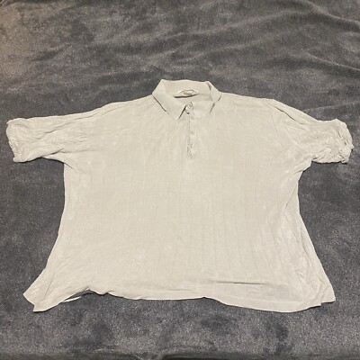 Perry Ellis Silk Polo Shirt Men s Large Cream Short Sleeve Casual Preppy Relaxed