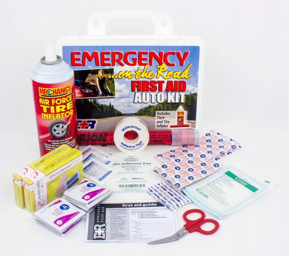 NUEVO Kit de supervivencia automotriz de primeros auxilios Ever Ready de emergencia en la carretera en estuche