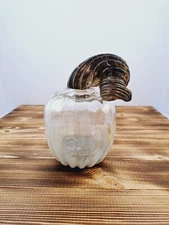Blown Glass Pumpkin Sculpture Art Figurine Fall Harvest Clear White ~5"x4"
