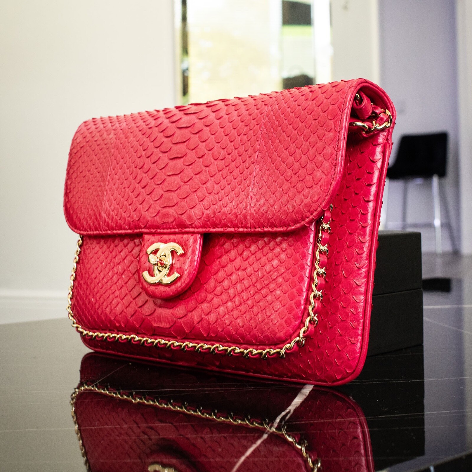 Chanel Python Unchained Pink CC Handbag - image 5