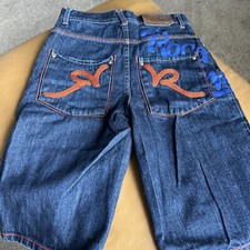 Rocawear Boys Size 12 Long Jean Graphic Shorts Embroidered Pockets