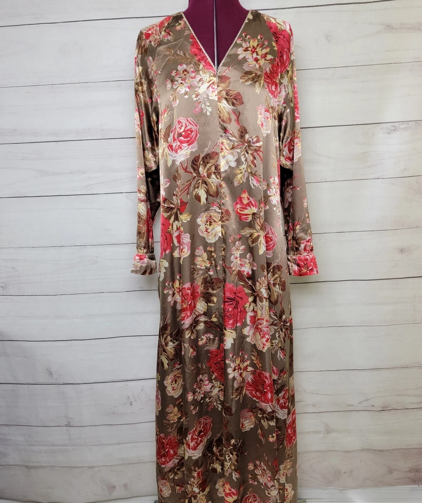 Abito Christian Dior vintage stampa rosa raso seta caftano cerniera cappotto casa