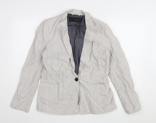 Zara Women's Grey Linen Blazer Size 14 Regular - Picture 1 of 12