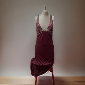 La Perla Burgandy Wine Sexy Gown with sheer back.Matching Robe/ lace trim. 3/ M.
