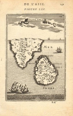 CEYLON/SRI LANKA. 'Isle de Ceylan' Südindien Tamil Nadu Kerala. MALLET 1683 Karte