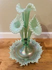 Fenton Glass 95th Anniversary Centennial Opalescent Green Mist 4 Horn Epergne