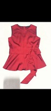 NWT Zara Red Satin Peplum Top Belted Sleevele...