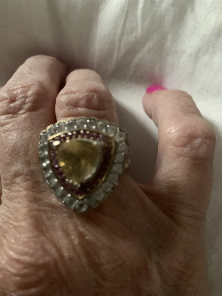 Anillo HSN Sima K 5+ quilates citrino-rubí-topacio 925 esterlina y vermeil trillón talla 7 Foto 3 de 4