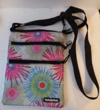CROSSBODY YAK PAK HANDBAG PURSE 3 POCKET ADJUSTABLE COLORFUL FLOWER POWER BURSTS