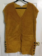 Madewell Corduroy Side-Button Shift Dress V-Neck Medium Antique Gold Casual